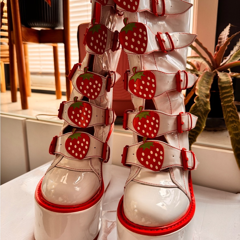 Dolls Kill White and Red Polka Dot Platform Shoes